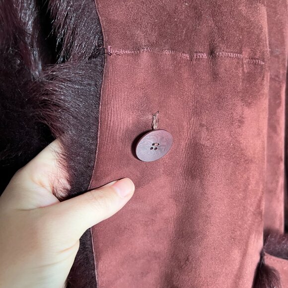 Rare DONNA KARAN SIGNATURE Brown/ Auburn Suede 100% Shearling Fur Coat Size 6 - Picture 13 of 16